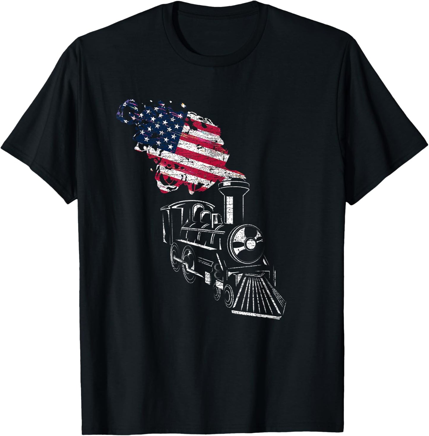 Locomotive US Flag Railroad Model Train Patriotic Train Women Girls Kids Men T-Shirt - T-Shirt | Black