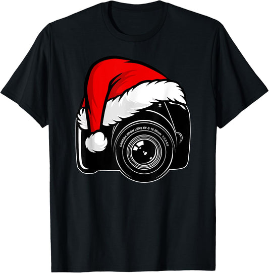 DSLR Camera Santa Hat Funny Christmas Photographer Matching T-Shirt - T-Shirt | Black