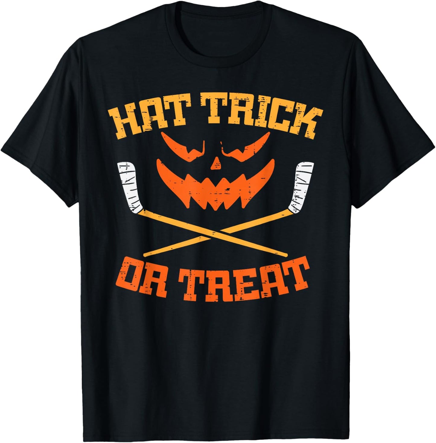 Hat Trick Or Treat Ice Hockey Halloween Boy Men Player Coach T-Shirt - T-Shirt | Black