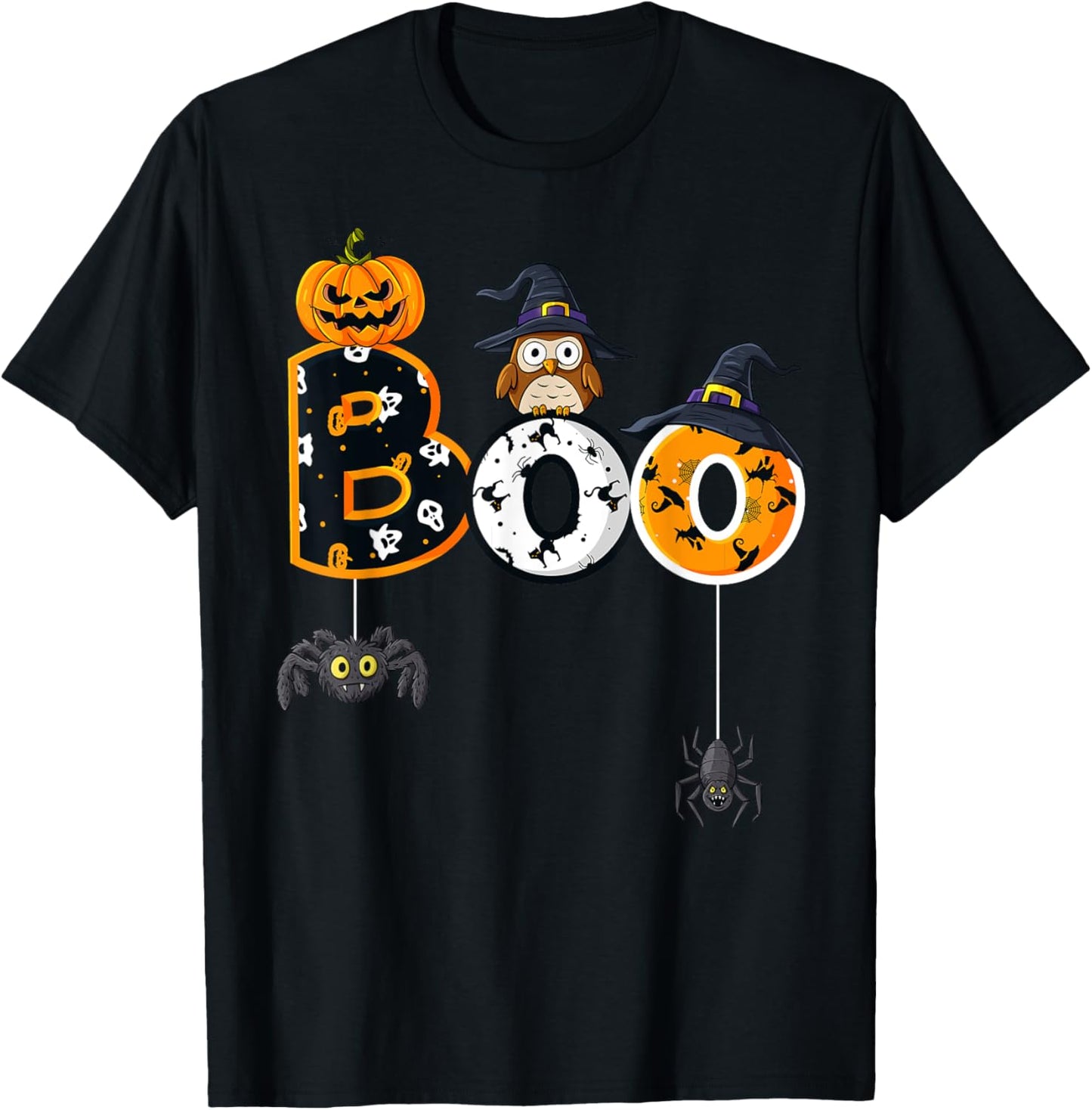 Halloween Boo Owl With Witch Hat Spiders Boys Girls Kids T-Shirt - T-Shirt | Black