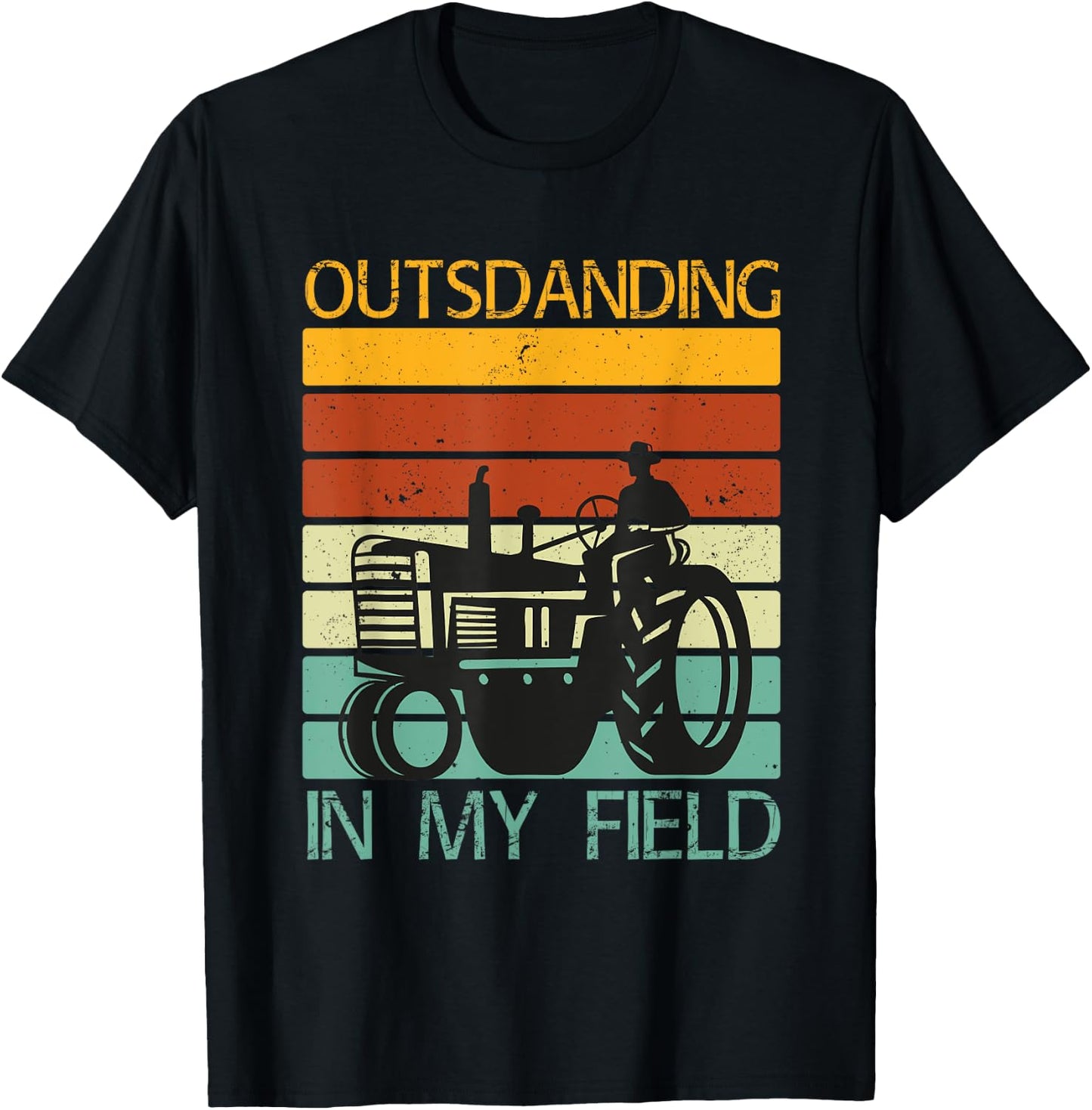 Funny Puns Outstanding in My Field Farms Tractors T-Shirt - T-Shirt | Black
