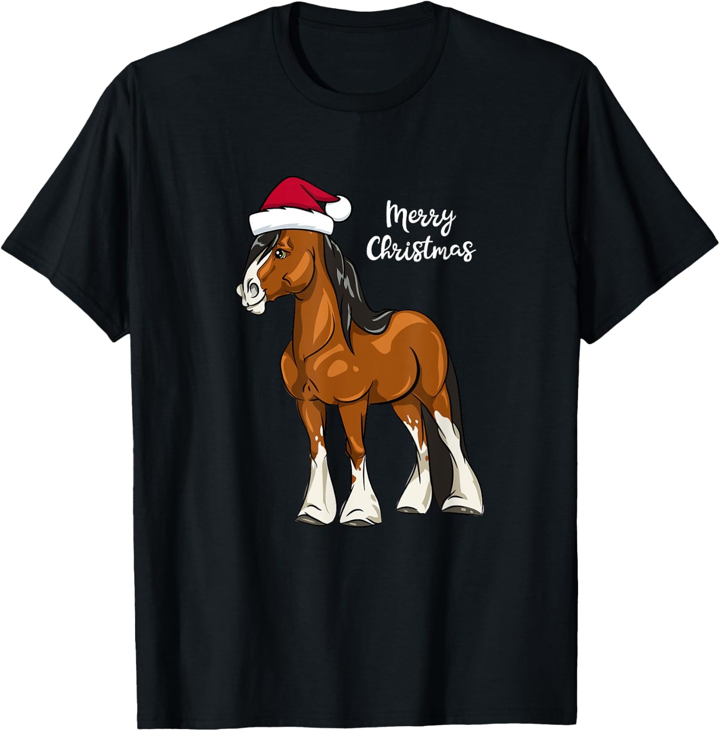 Cute Cartoon Clydesdale Draft Horse Christmas T-Shirt - T-Shirt | Black