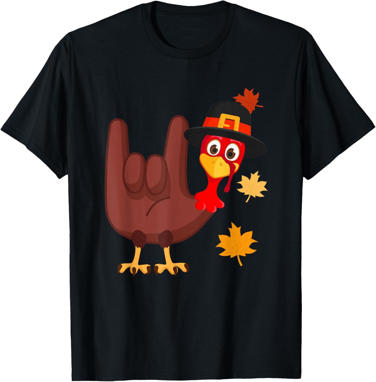 Zone - 365 Thanksgiving ASL Funny Turkey -Adults Black Modern Cartoon T-Shirt - T-Shirt | Black