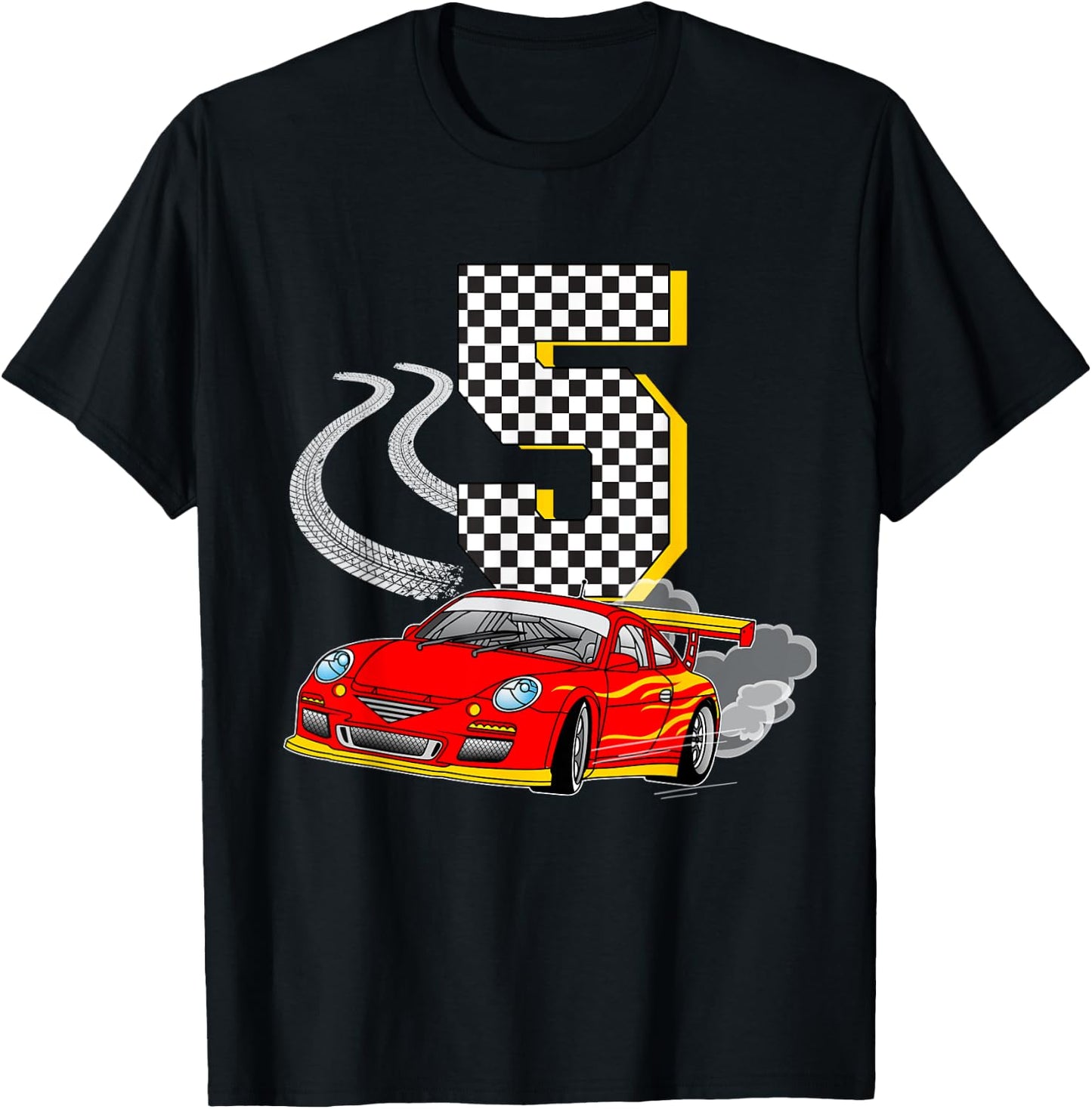I am 5 Years Old Racing Car Boys Kids Crew 5th Birthday Race T-Shirt - T-Shirt | Black