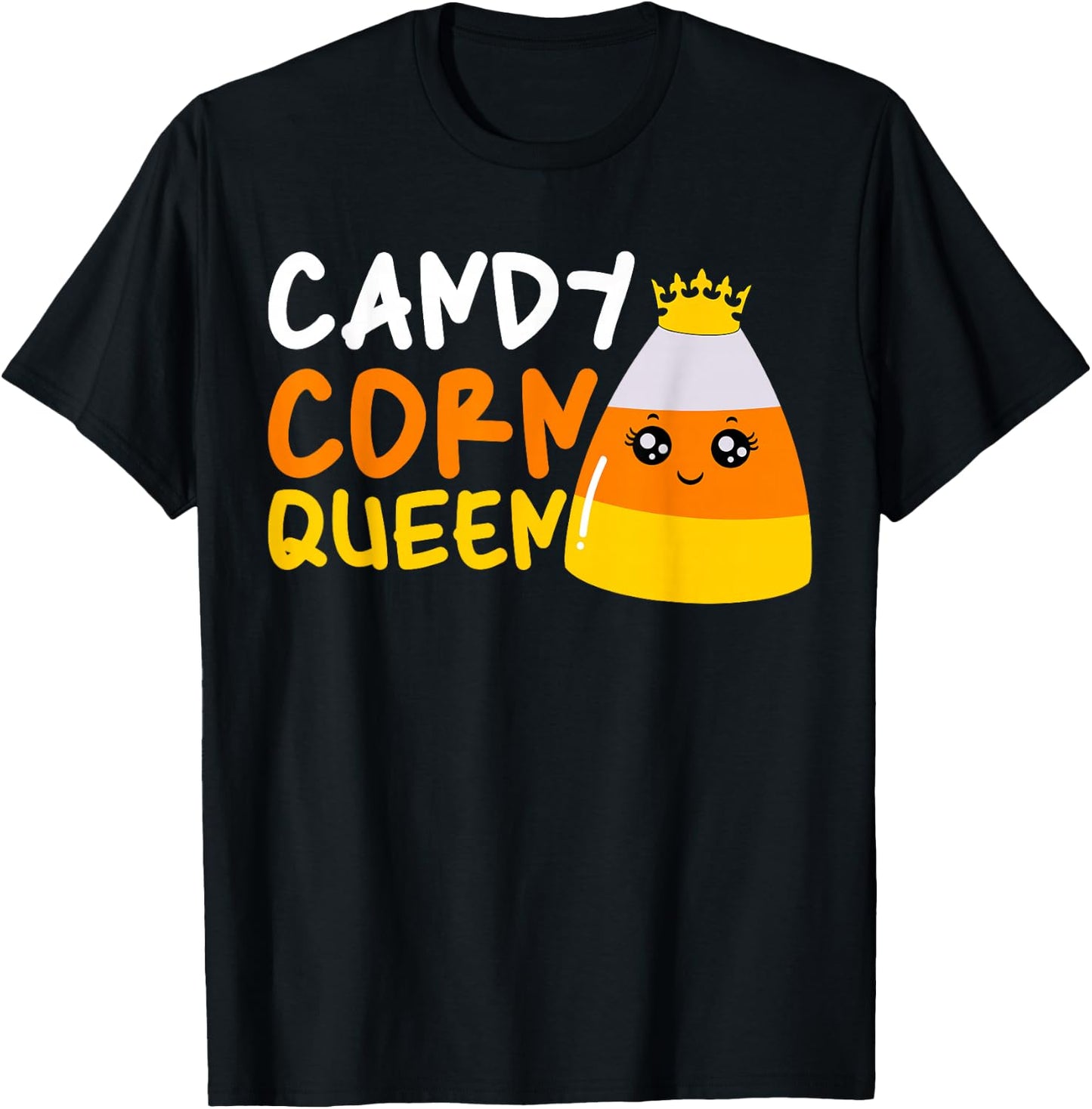 Candy Corn Queen Costume Halloween Cute Kawaii Crown Girls T-Shirt - T-Shirt | Black