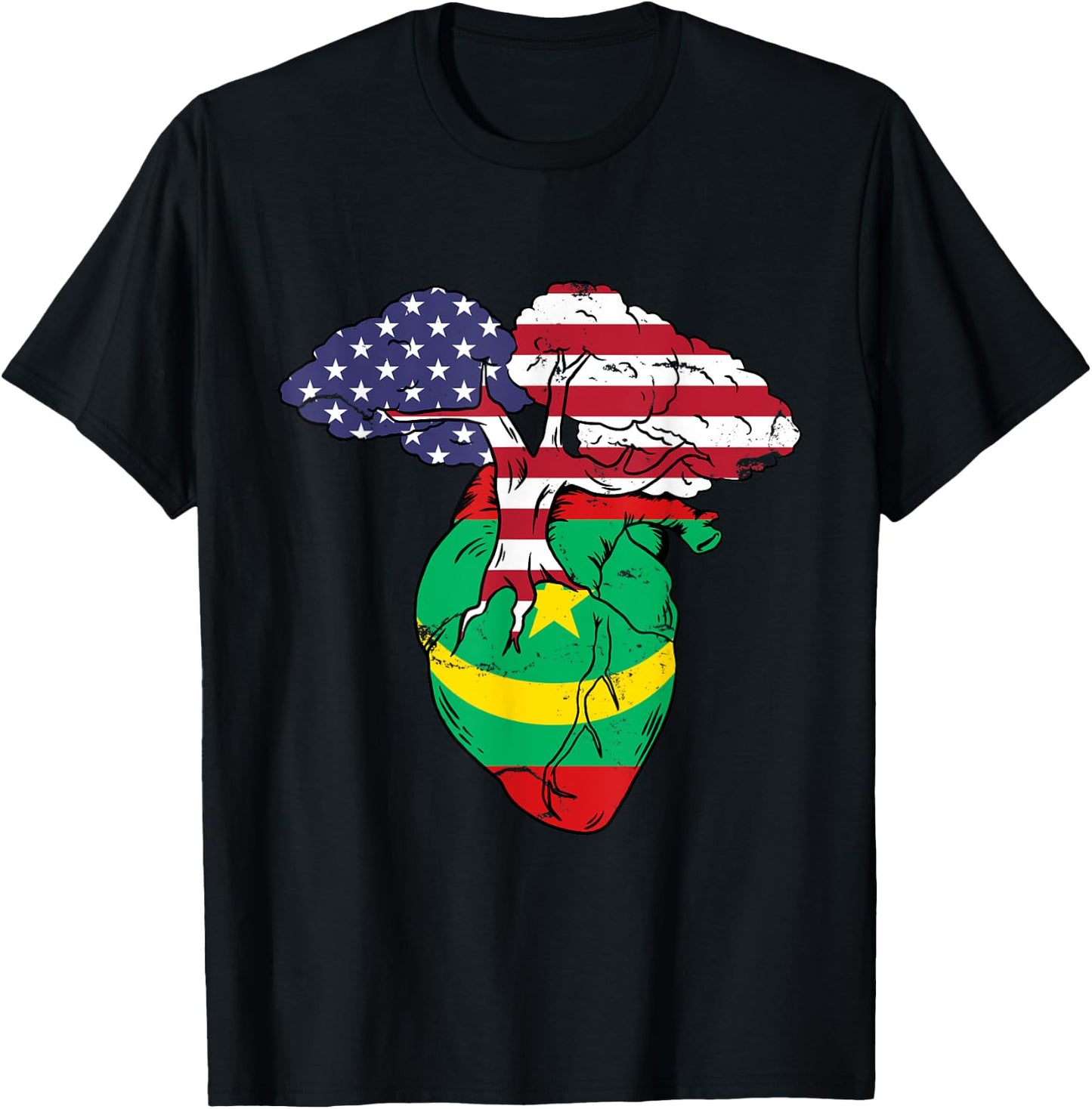 Mauritania Flag Mauritanian Mauritania Pride Heart T-Shirt - T-Shirt | Black