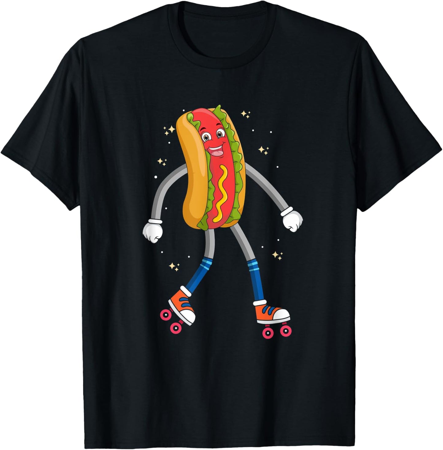 Hot Dog on Rollerskates, Roller Blades Skater Skating Hotdog T-Shirt - T-Shirt | Black