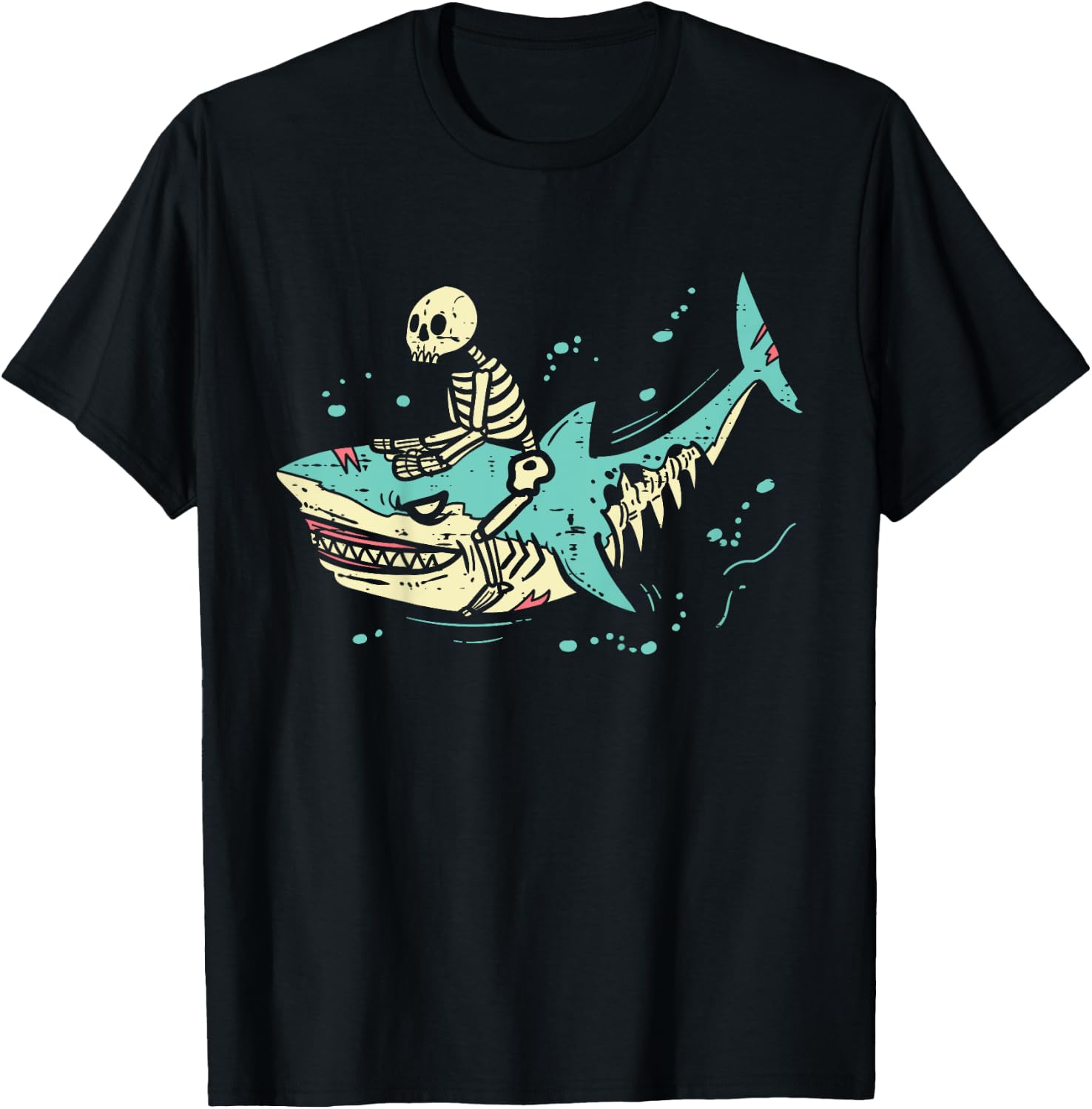 Kids Skeleton Riding Shark Spooky Halloween Toddler Boys Kids T-Shirt - T-Shirt | Black