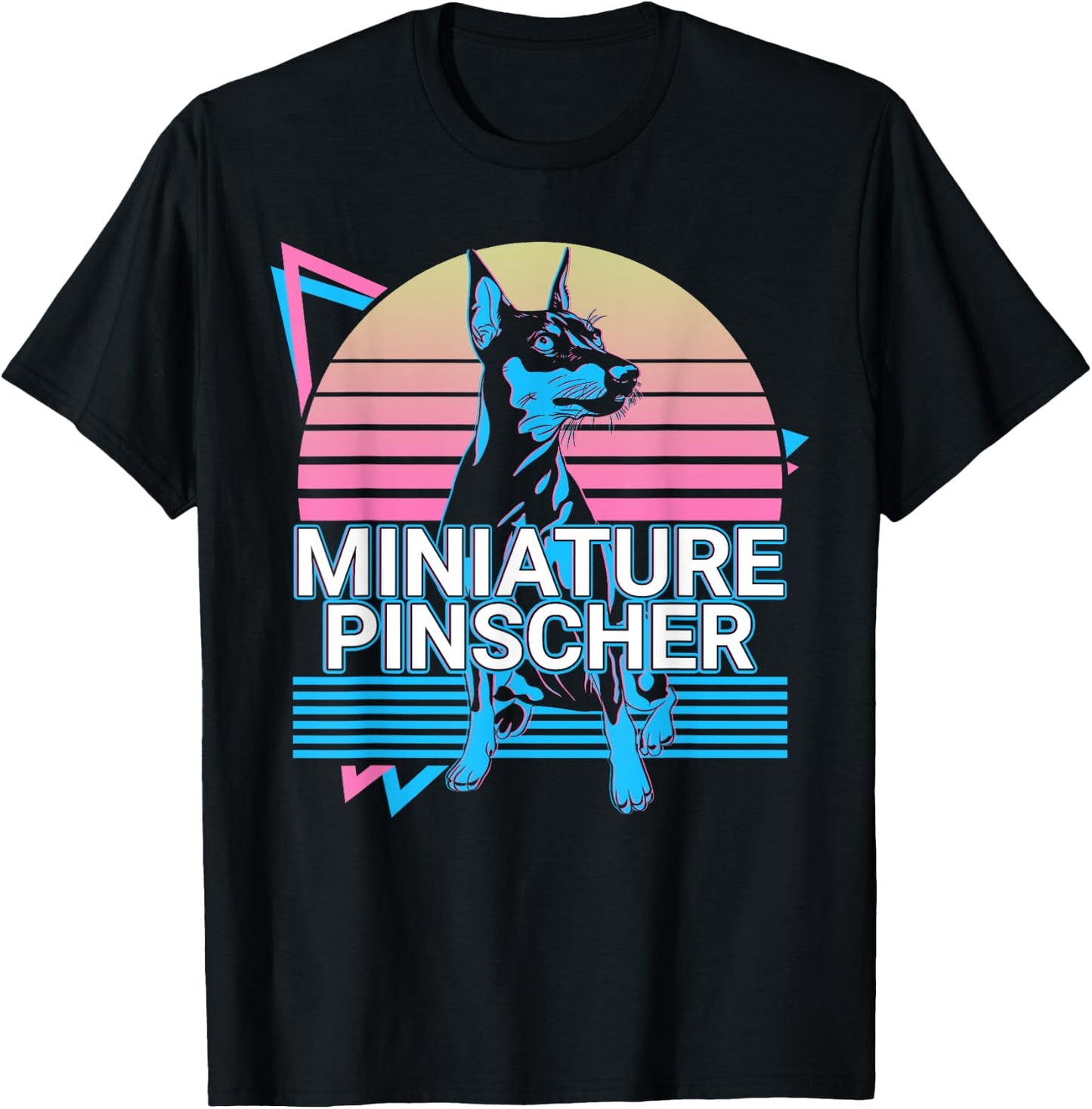 Miniature Pinscher Gifts Miniature Pinscher Retro Graphic Dog Fans Women's -Adults Classic Fit Black Short Sleeve Cotton Polyester T-Shirt - T-Shirt | Black