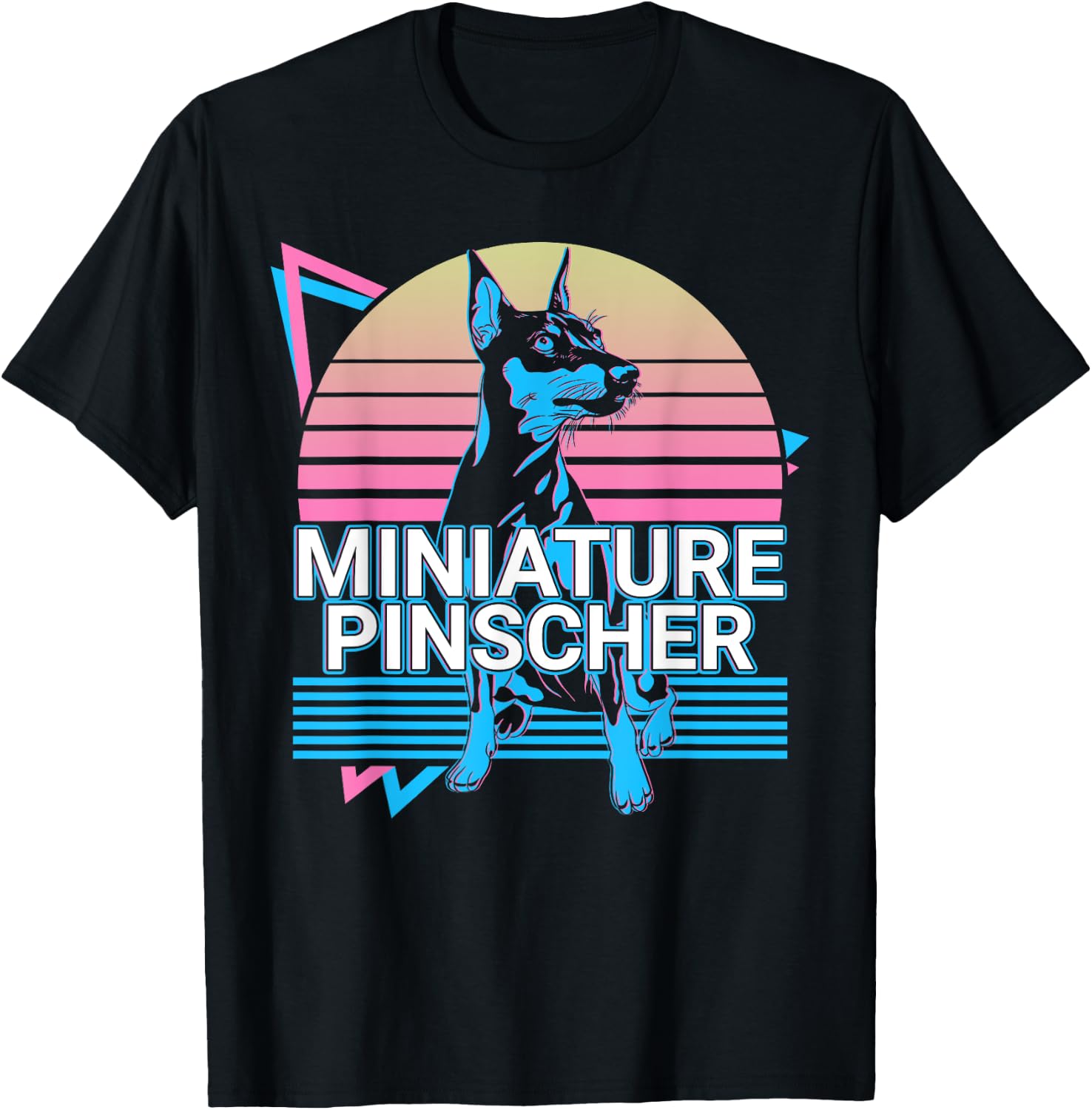Miniature Pinscher Gifts Miniature Pinscher Retro Graphic Dog Fans Women's -Adults Classic Fit Black Short Sleeve Cotton Polyester T-Shirt - T-Shirt | Black