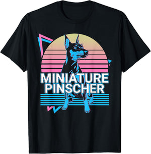 Miniature Pinscher Gifts Miniature Pinscher Retro Graphic Dog Fans Women's -Adults Classic Fit Black Short Sleeve Cotton Polyester T-Shirt - T-Shirt | Black