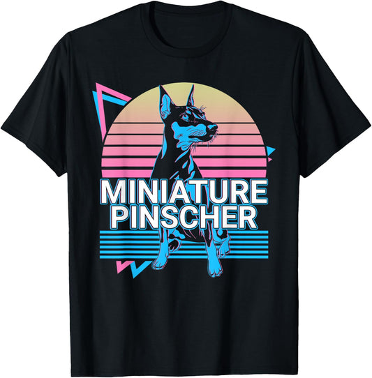 Miniature Pinscher Gifts Miniature Pinscher Retro Graphic Dog Fans Women's -Adults Classic Fit Black Short Sleeve Cotton Polyester T-Shirt - T-Shirt | Black