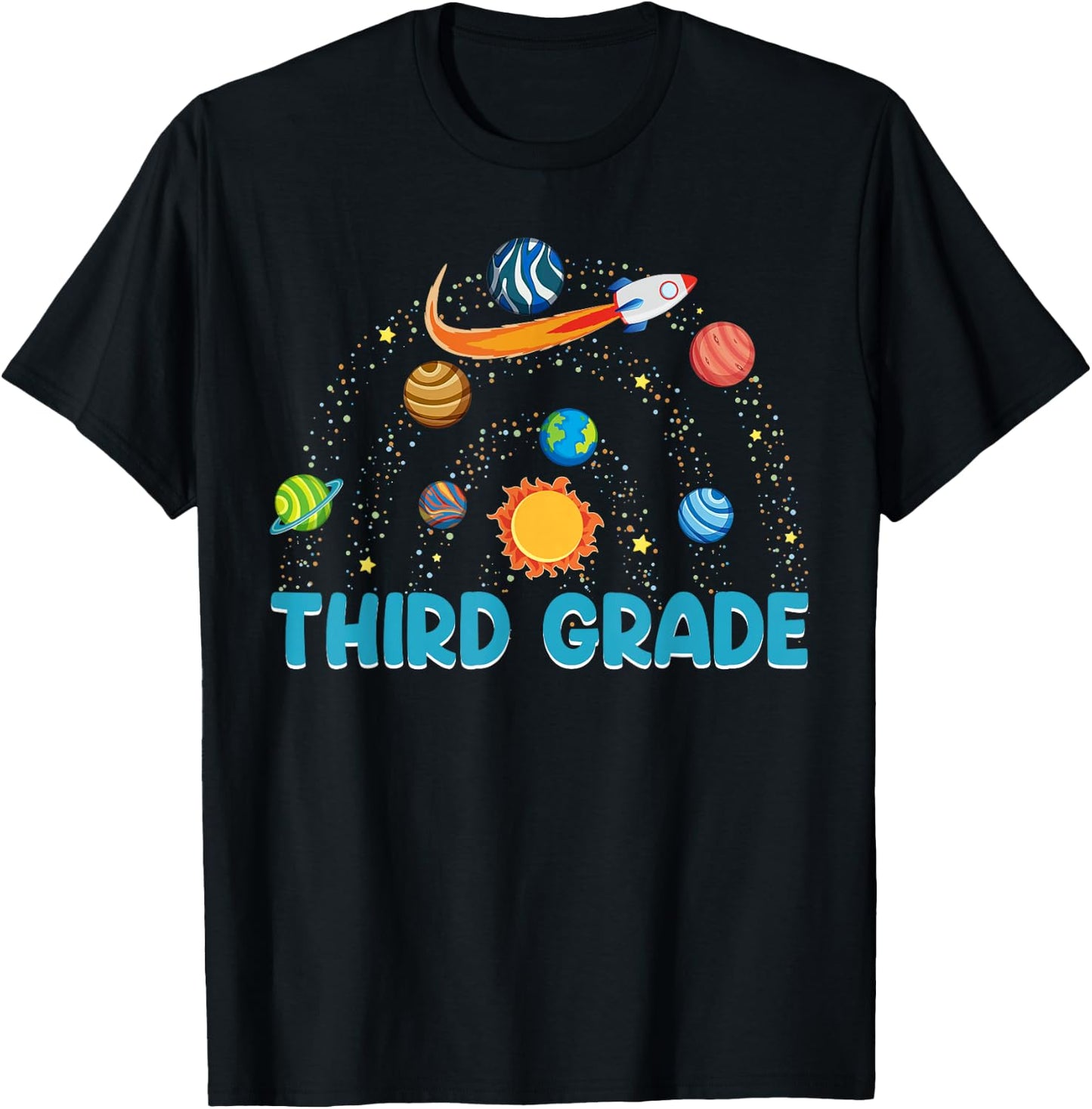 Third Grade Outer Space Solar System Planet Rainbow T-Shirt - T-Shirt | Black