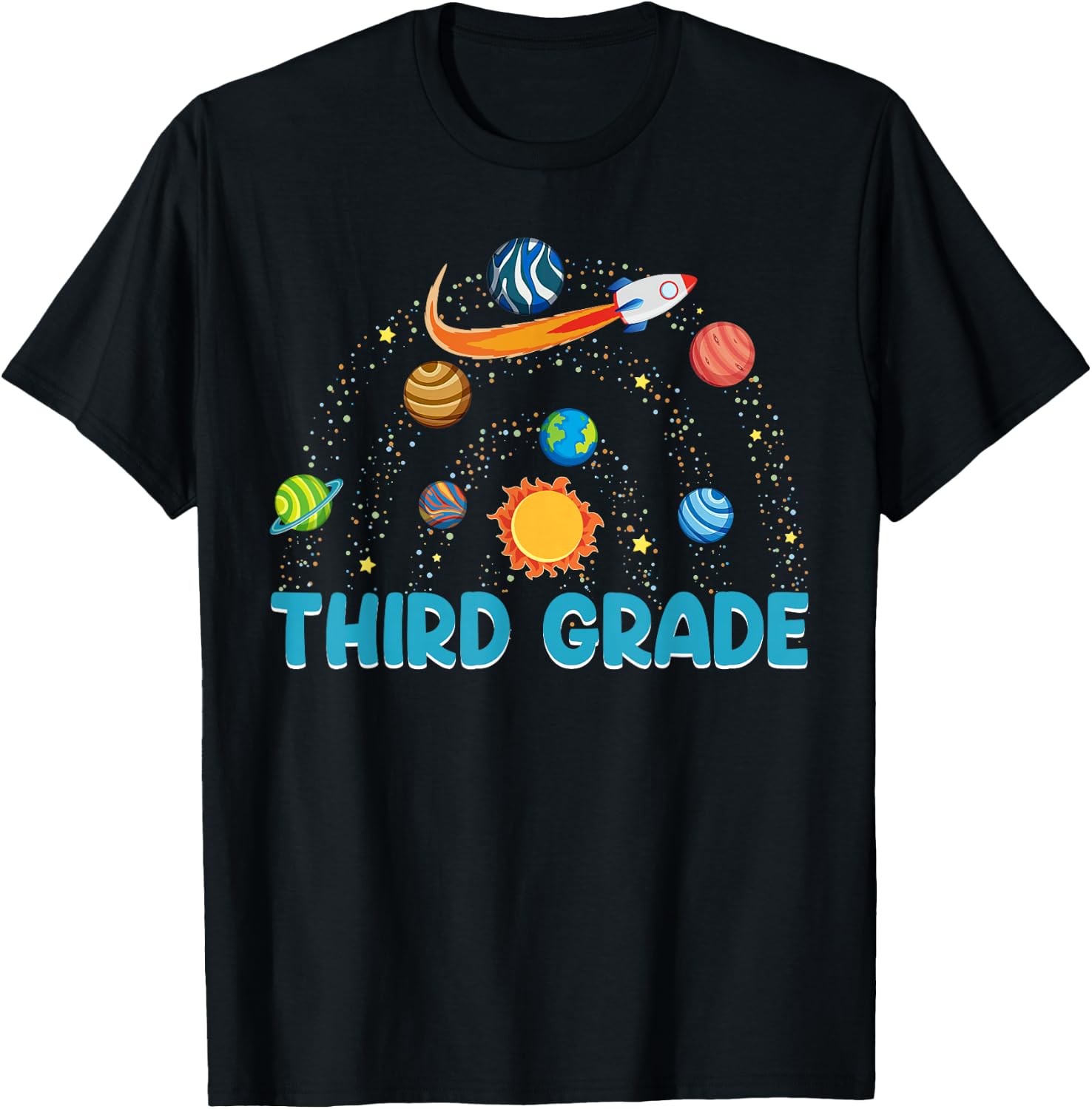 Third Grade Outer Space Solar System Planet Rainbow T-Shirt - T-Shirt | Black