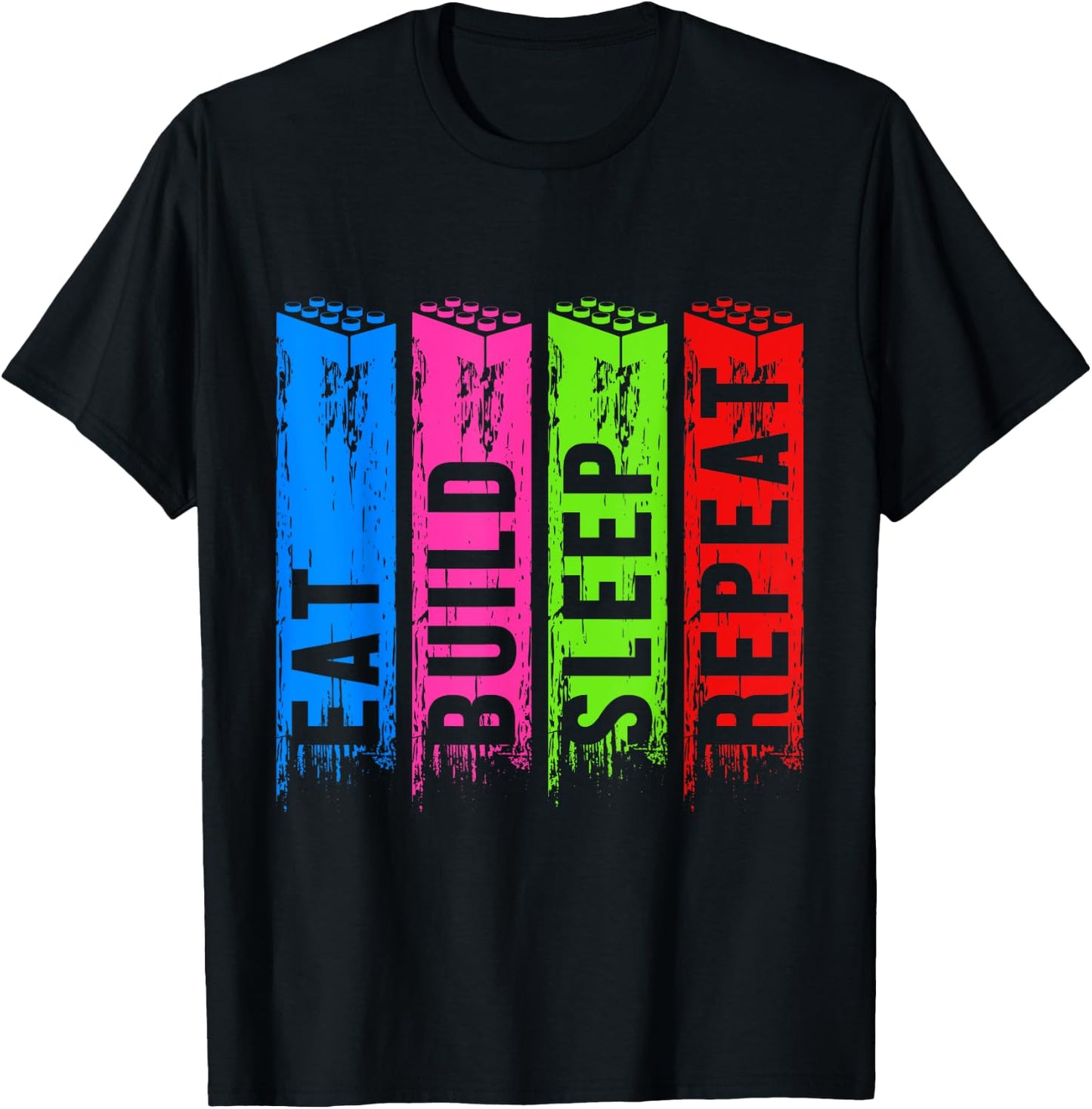 Eat Build Sleep Construction Master Builder Building Blocks T-Shirt - T-Shirt | Black