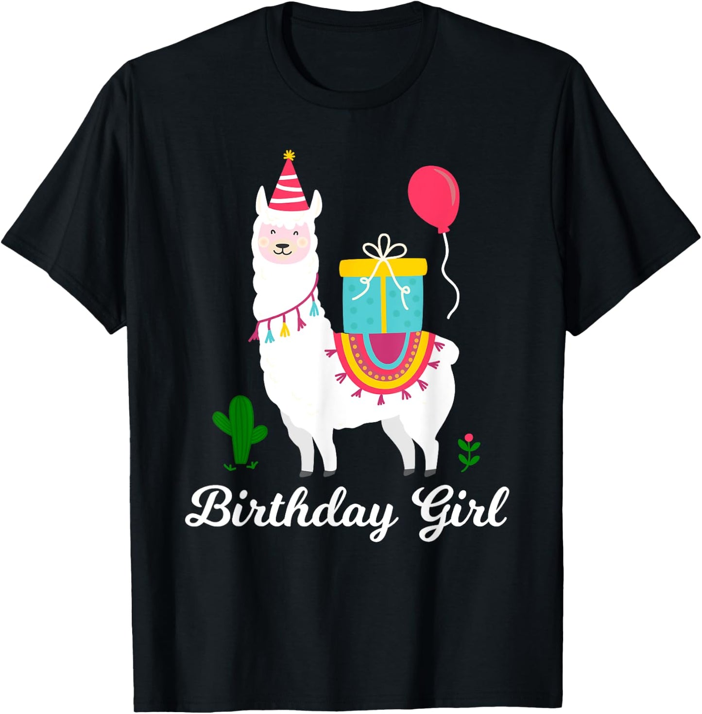Cool Cute Alpaca Llama Cactus Girls Birthday Party Animal T-Shirt - T-Shirt | Black