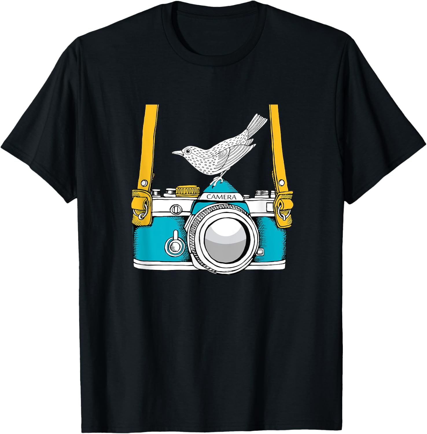 Bird on a Vintage Camera a Bird Photographer T-Shirt - T-Shirt | Black