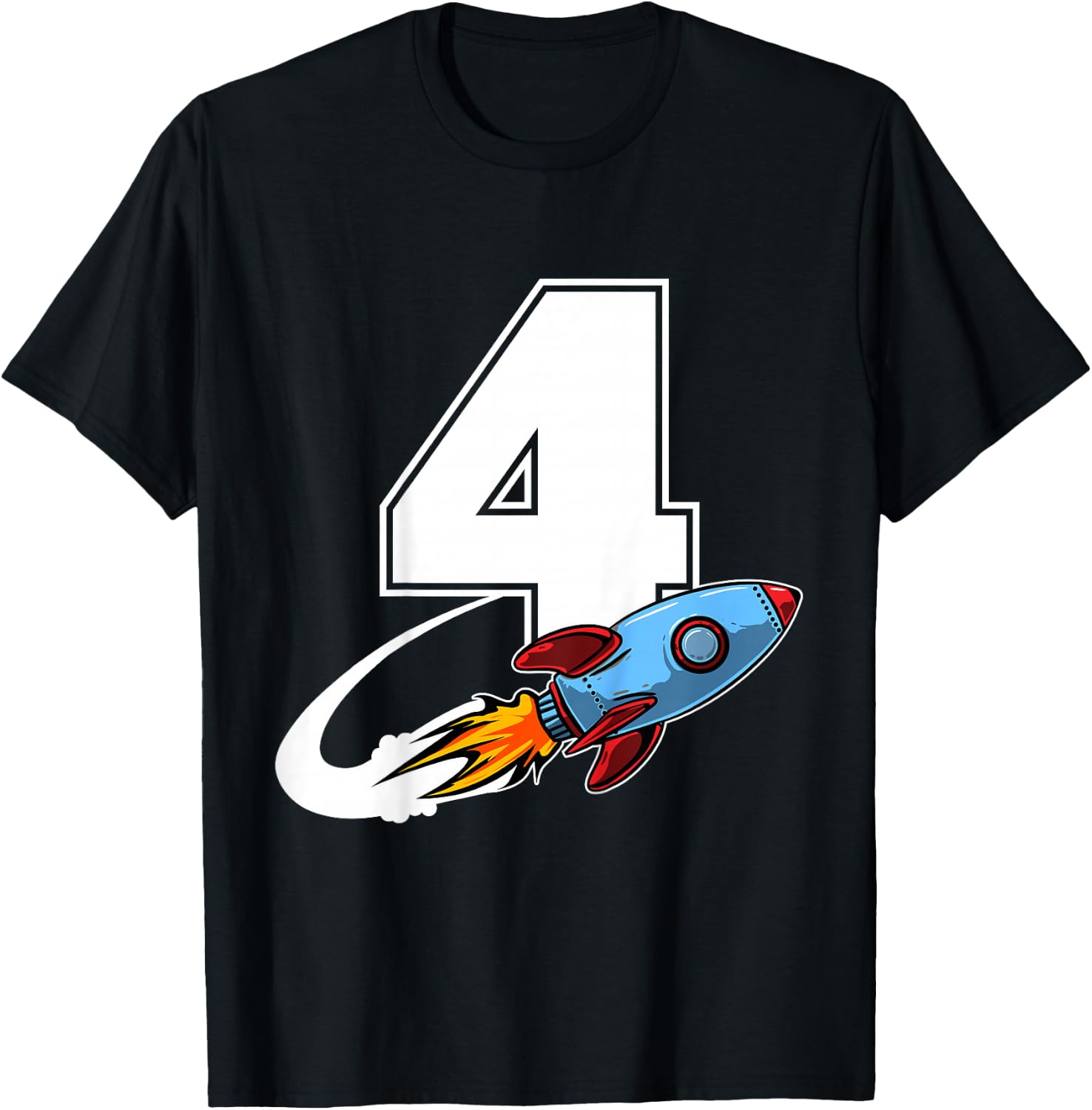 Outer Space 4 Year Old 4th Birthday Four Rocket Ship Party T-Shirt - T-Shirt | Black