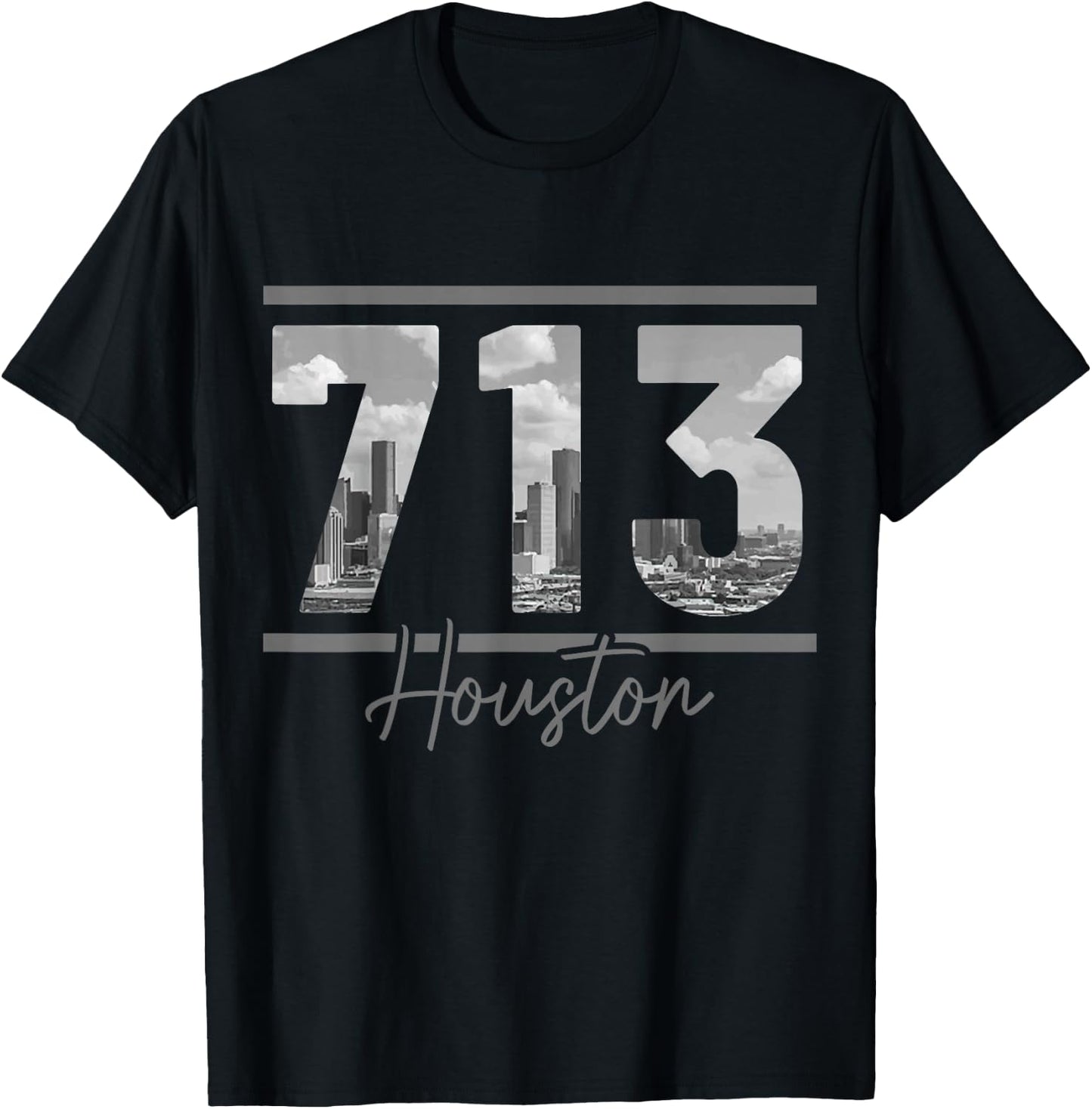 Houston 713 Area Code Skyline Texas Pride Vintage T-Shirt - T-Shirt | Black