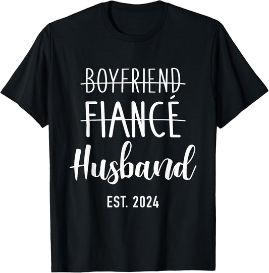 Boyfriend fiancé husband 2024 for wedding and honeymoon T-Shirt - T-Shirt | Black
