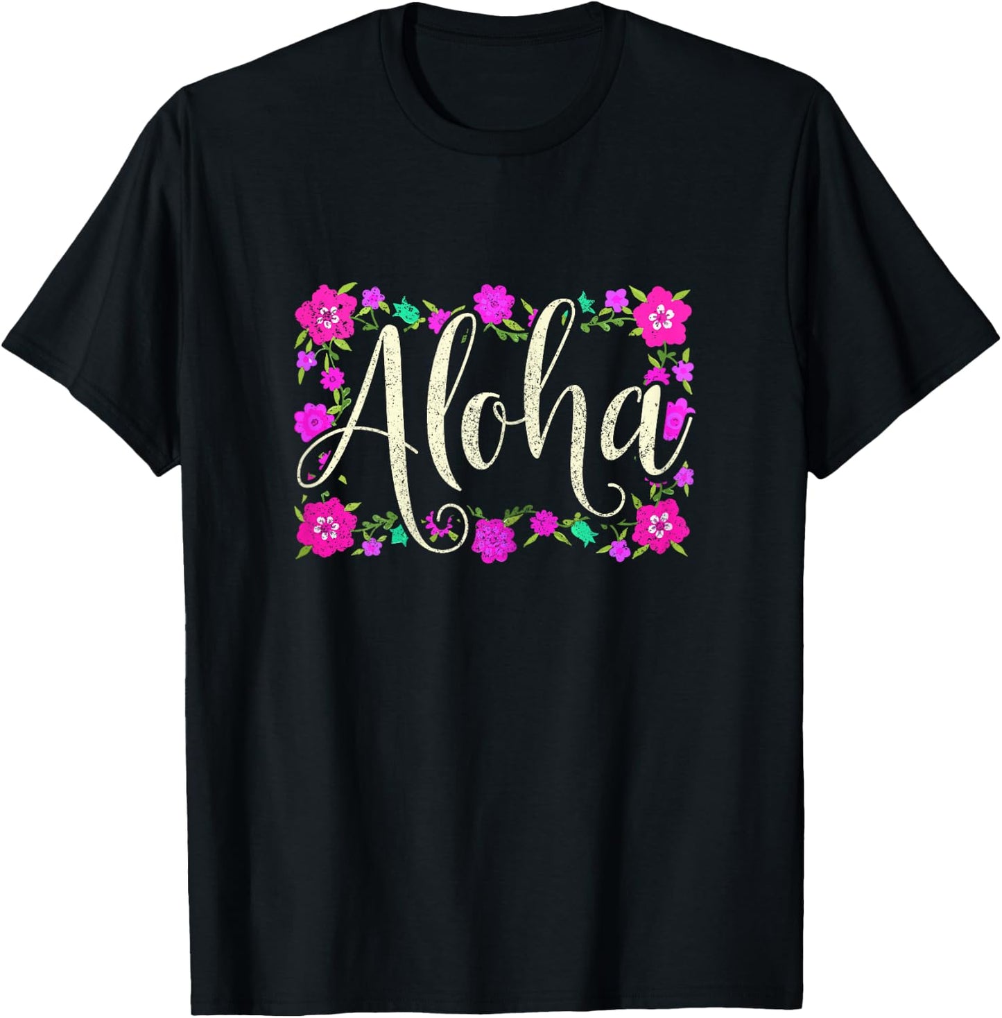 Aloha Hawaiian Flowers Flower Surfer Vintage Hawaii T-Shirt - T-Shirt | Black