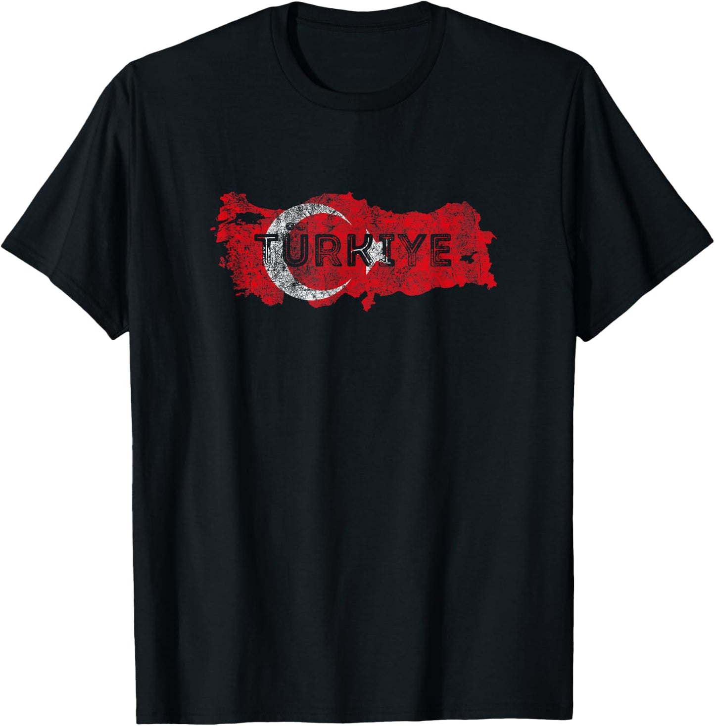 Turkish Map and Flag Souvenir - Distressed Turkiye T-Shirt - T-Shirt | Black