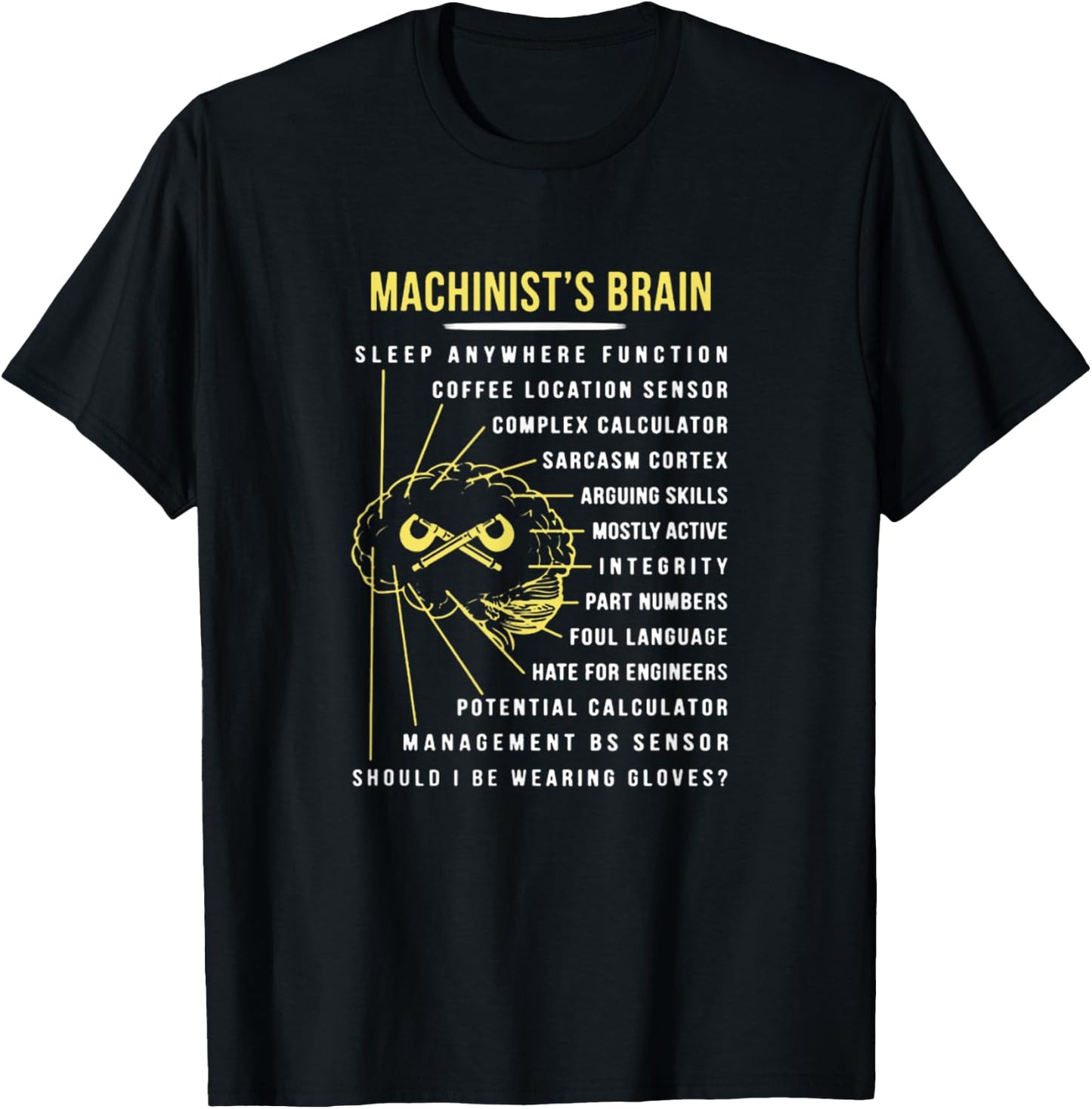 Machinist's Brain Lots Of Things Run Through It T-Shirt - T-Shirt | Black