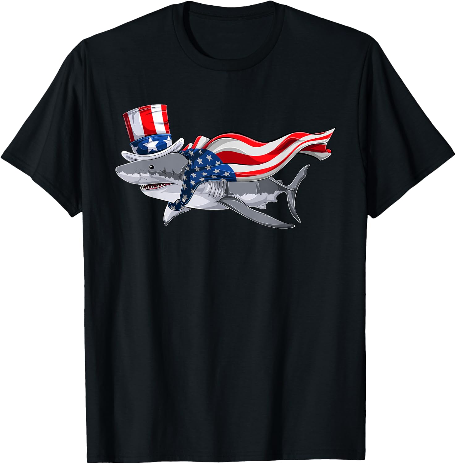 Shark For Boys, Kids American Flag Fourth Of July T-Shirt - T-Shirt | Black