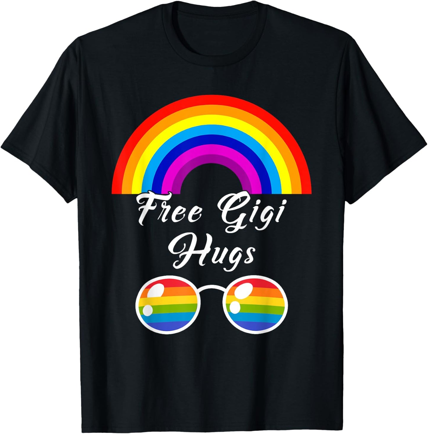 Free Gigi Hugs LGBT Ally Rainbow Sunglasses Gay Pride Month T-Shirt - T-Shirt | Black