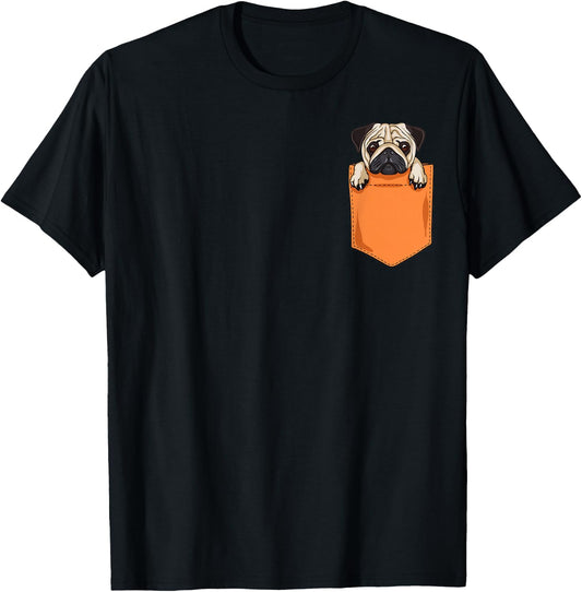 Cute Pug in Pocket Kawaii Gift Kids, Youth Graphic T-Shirt - T-Shirt | Black