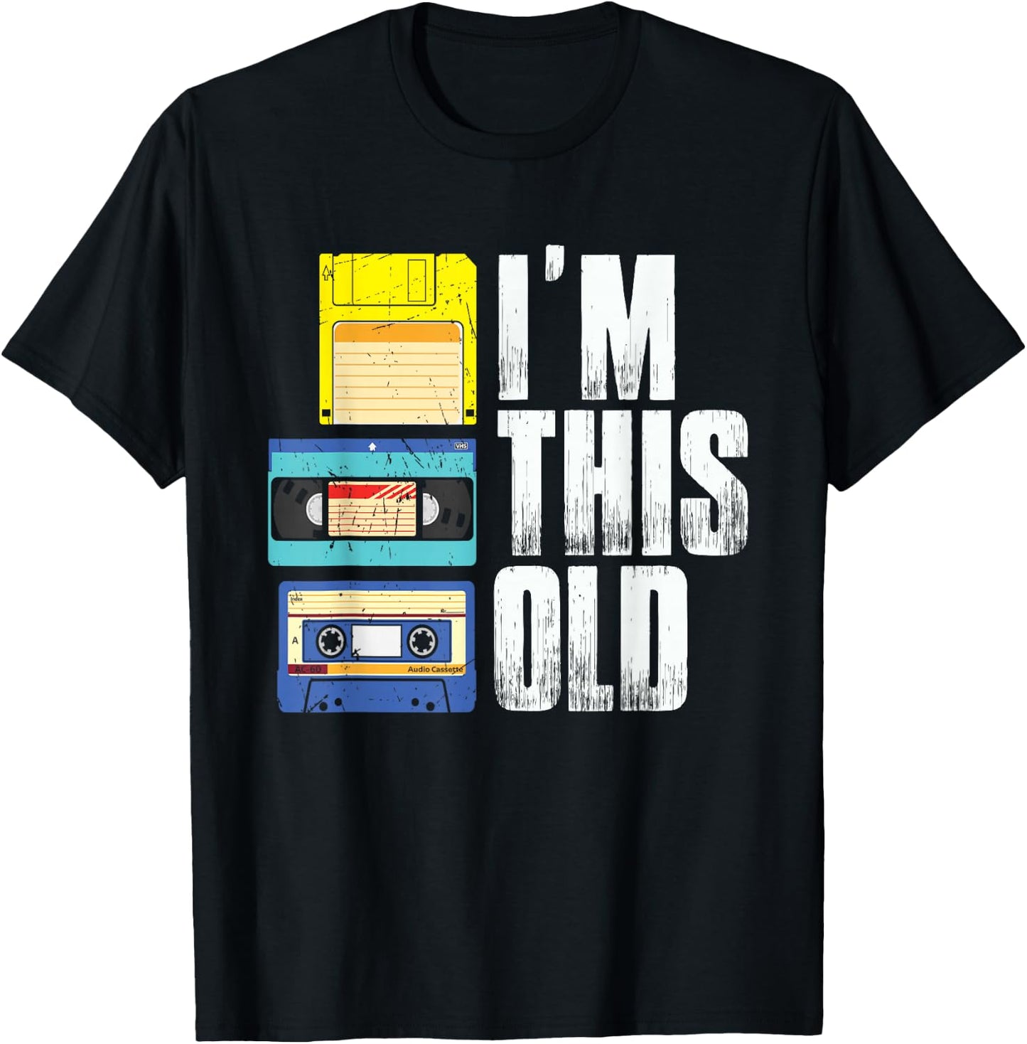I'm This Old Retro Vintage Cassette Tape Floppy Disk & VHS T-Shirt - T-Shirt | Black