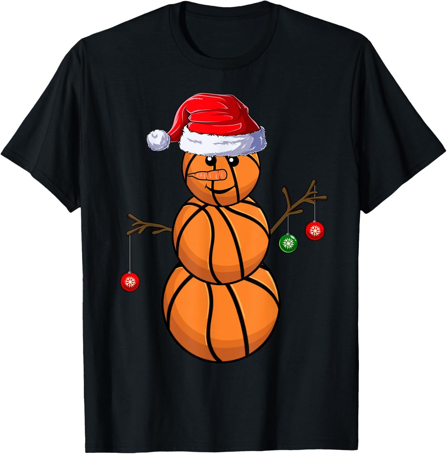 Basketball Snowman Balls Christmas Pajama Boys Kid T-Shirt - T-Shirt | Black