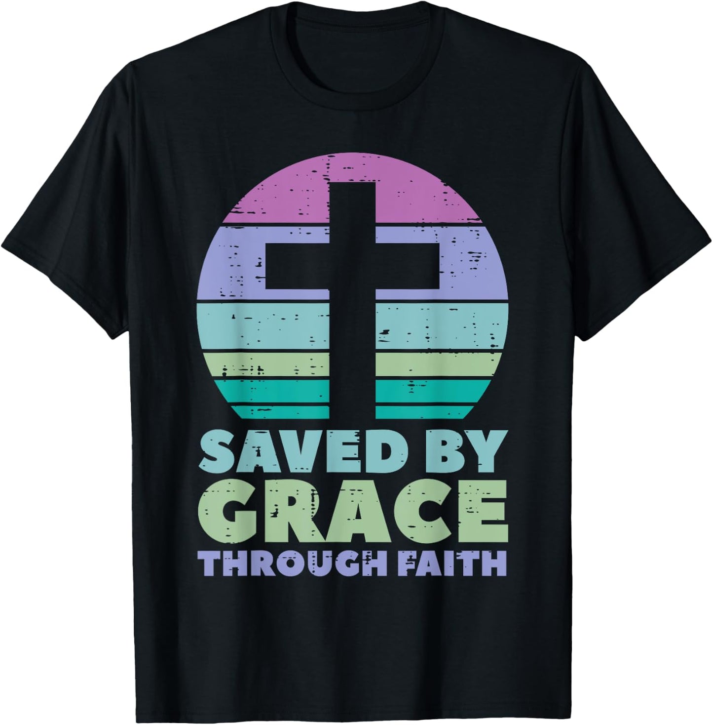 Cross Saved By Grace God Jesus Christian Men Women Kids T-Shirt - T-Shirt | Black