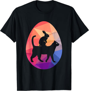 Vintage Retro Bunny Riding Cat Easter Egg Hunt Men Women Kid T-Shirt - T-Shirt | Black