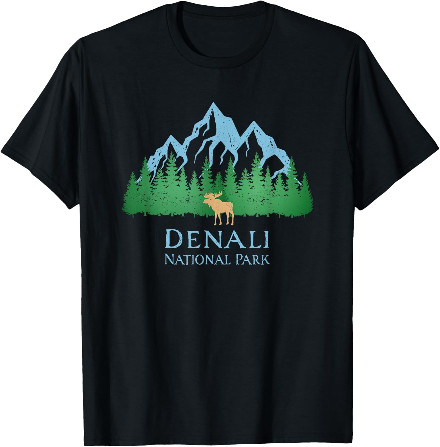 Denali National Park Alaska Mountain Trees Moose Souvenir T-Shirt - T-Shirt | Black