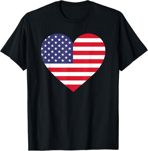 American Flag Heart 4th of July USA Love Patriotic Pride T-Shirt - T-Shirt | Black