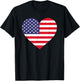American Flag Heart 4th of July USA Love Patriotic Pride T-Shirt - T-Shirt | Black