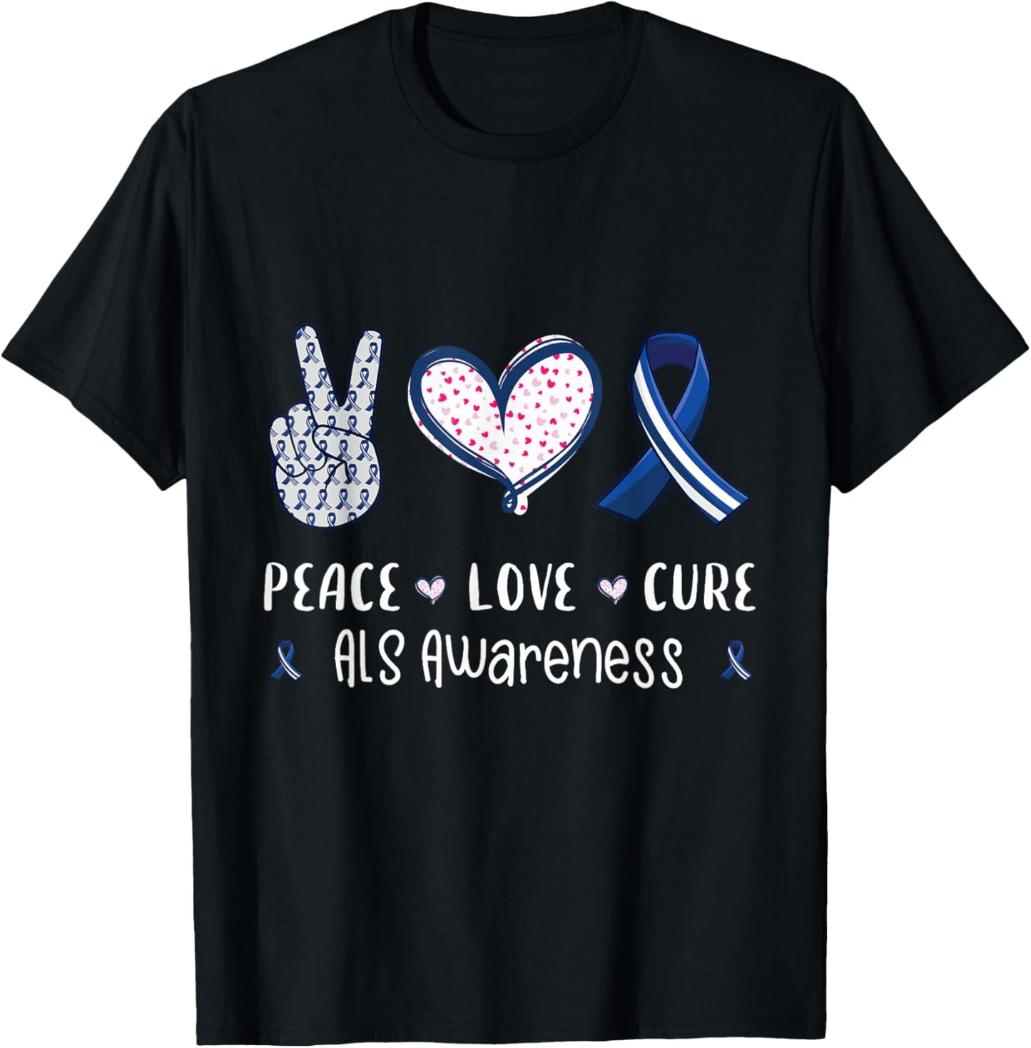 Peace Love cure ALS awareness men women kids ALS T-Shirt - T-Shirt | Black