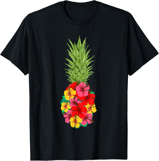 Pineapple Flower Aloha Hawaii Trendy Vintage Women Gift T-Shirt - T-Shirt | Black