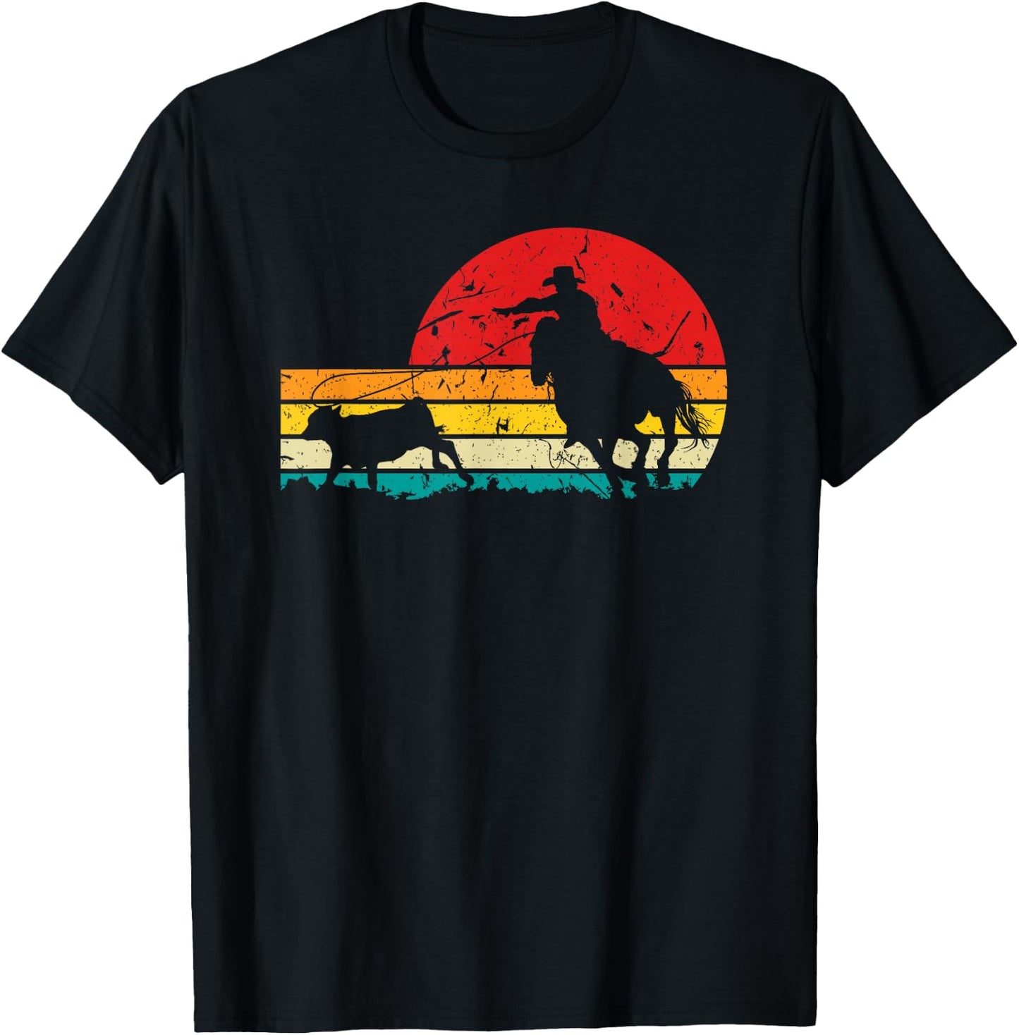 Breakaway Roping Cowboy Retro Rodeo Graphic Calf Roping T-Shirt - T-Shirt | Black