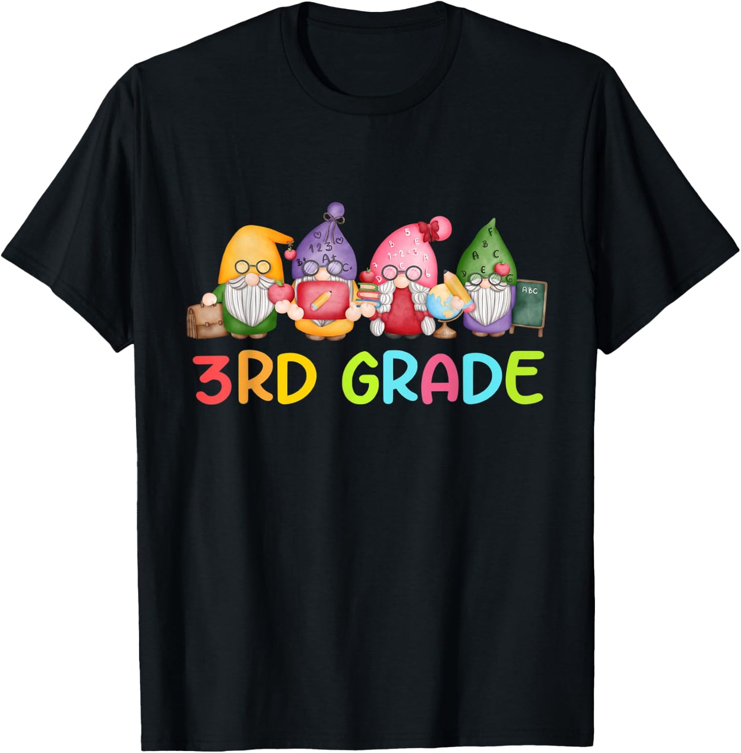 3rd Grade Gnome Back To School Funny Gnomies Teacher Student T-Shirt - T-Shirt | Black