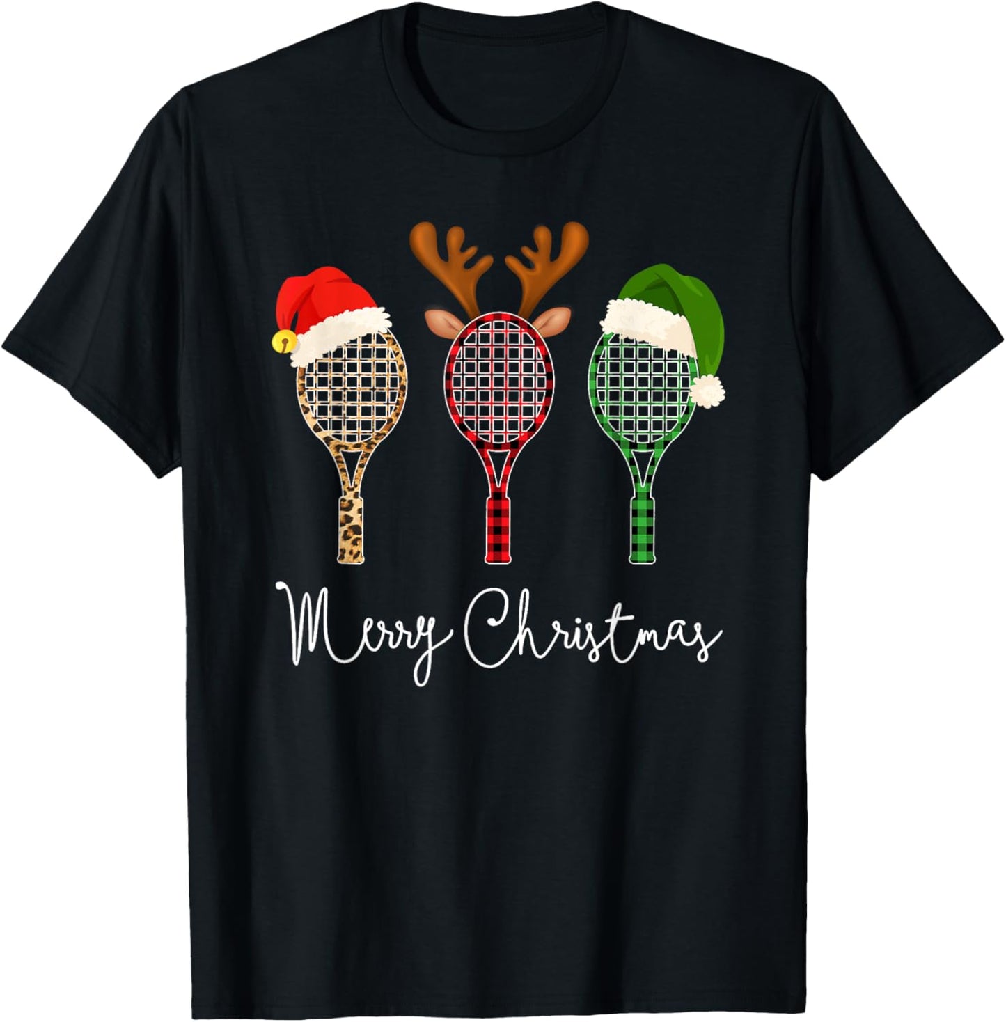 Tennis Merry Chistmas 3 tennis racket christmas T-Shirt - T-Shirt | Black