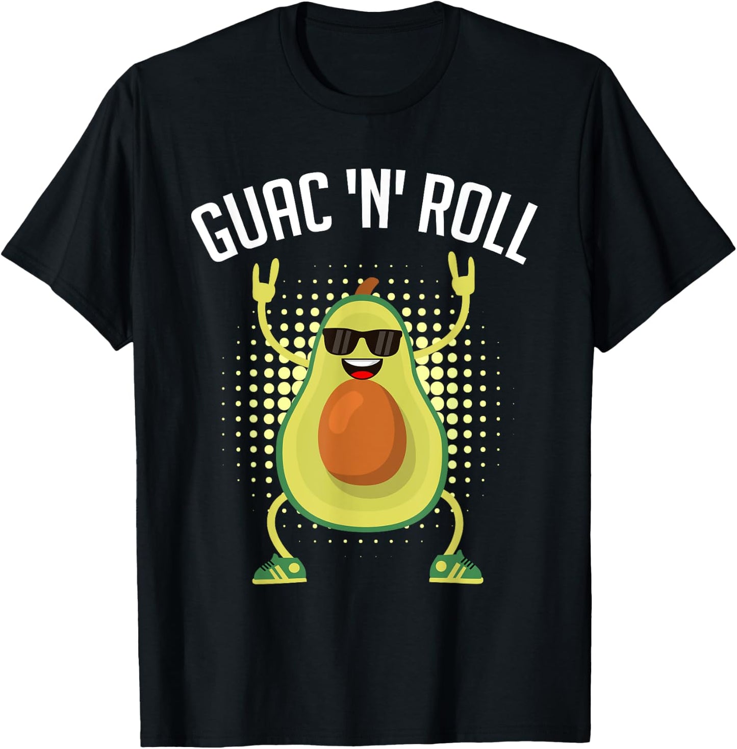 Funny Vegan Design Guac n Roll Rocker Guacamole T-Shirt - T-Shirt | Black