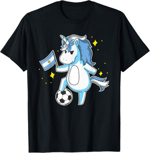 Soccer Unicorn Argentina Jersey Design Argentinian Football T-Shirt - T-Shirt | Black