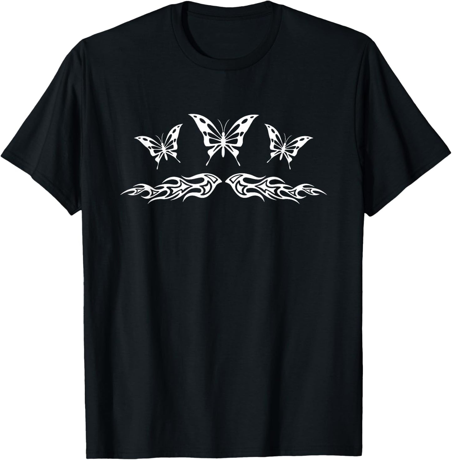 Fairycore Butterfly Tattoo Flames y2k Goth Aesthetic T-Shirt - T-Shirt | Black