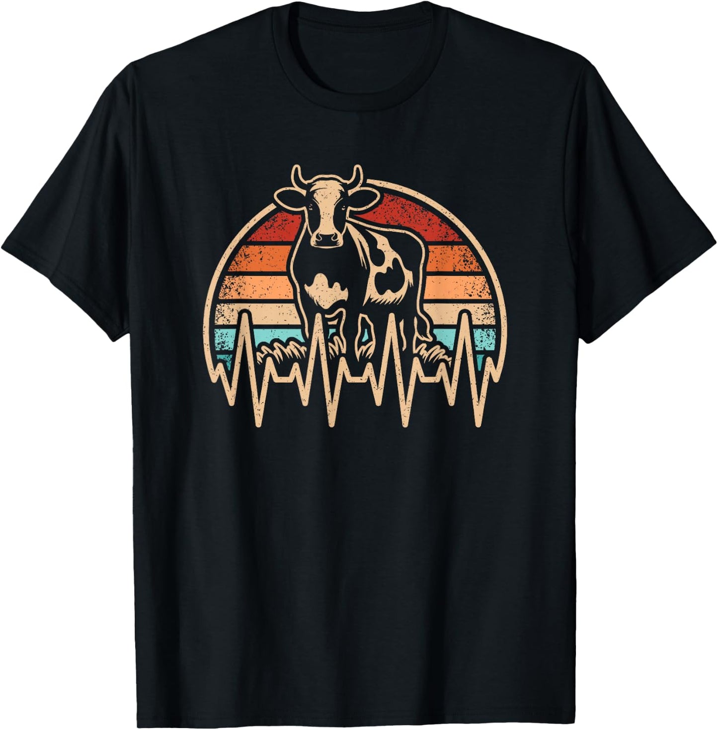 Retro Cow Heartbeat Farming Farmer Vintage Men T-Shirt - T-Shirt | Black