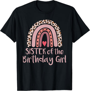 Leopard Rainbow Birthday Sister of The Girl Matching Gift T-Shirt - T-Shirt | Black