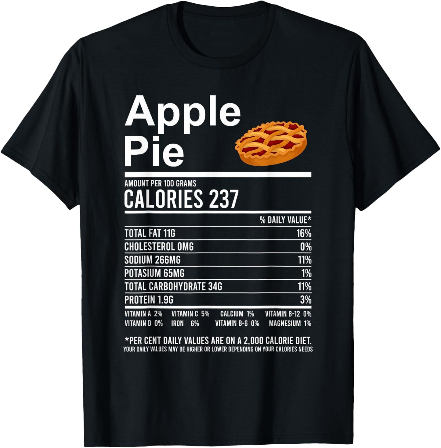 Funny Thanksgiving Food Apparel, Apple Pie Nutrition Facts T-Shirt - T-Shirt | Black