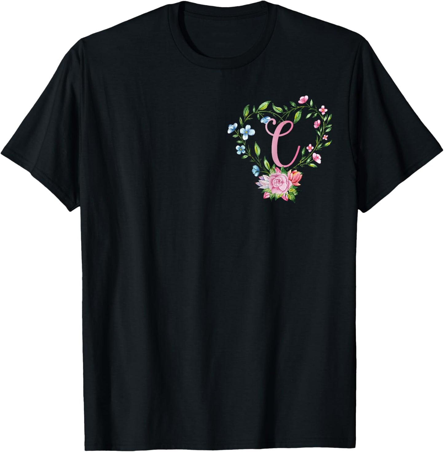 Letter C Initial C Flower Present Monogram C Monogrammed C T-Shirt - T-Shirt | Black