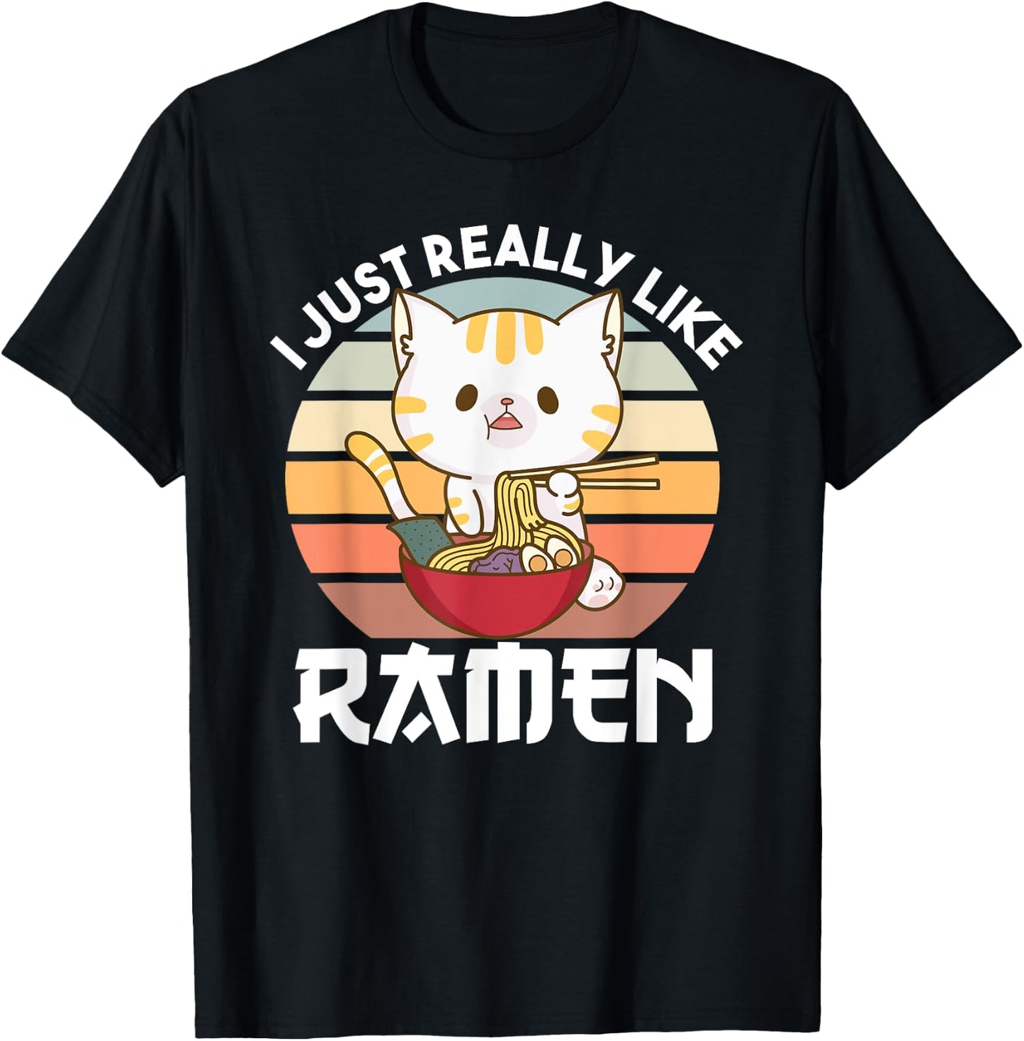 I just really like Ramen Cute Cat Eats Ramen Noodles T-Shirt - T-Shirt | Black